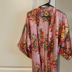 Floral satin robe